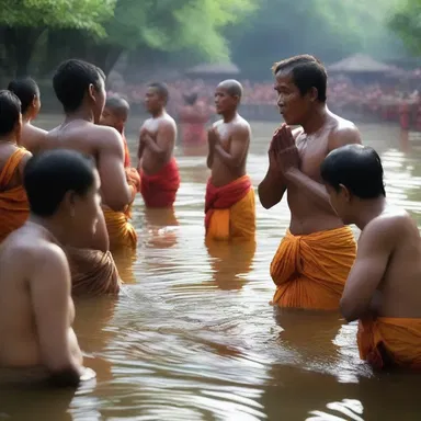 As part of the religious ceremony, the devotees would freshen themselves by purifying their bodies in the sacred river.