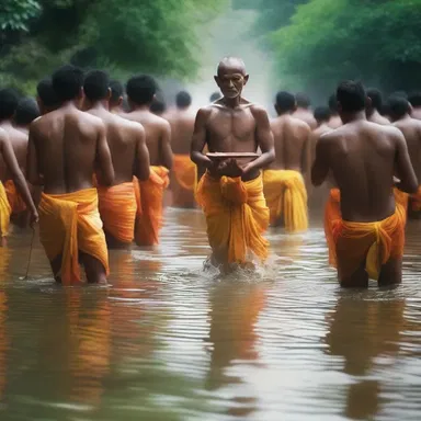 As part of the religious ceremony, the devotees would freshen themselves by purifying their bodies in the sacred river.