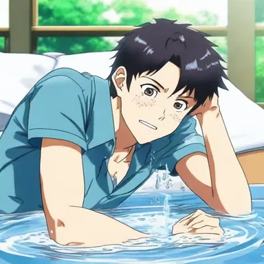 In the anime series, the protagonist would often freshen up by splashing cold water on his face to wake himself up in the morning.