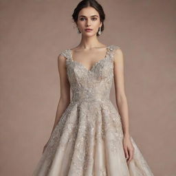 A stunning, intricately designed couture gown with dazzling embellishments and an elegant silhouette.