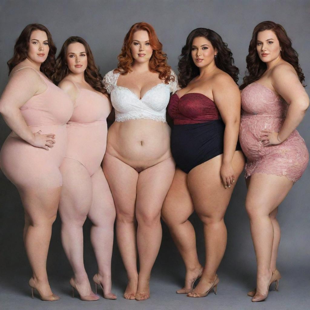 A powerful, inspirational image of plus-sized women confidently embracing their size and showcasing their beauty