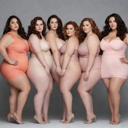 A powerful, inspirational image of plus-sized women confidently embracing their size and showcasing their beauty