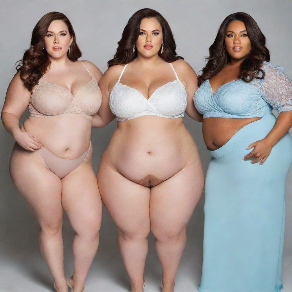 A powerful, inspirational image of plus-sized women confidently embracing their size and showcasing their beauty