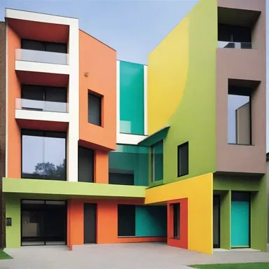 The modernist style of architecture often incorporates giddy elements like bright colors and unconventional shapes.