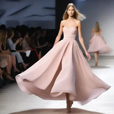 The model twirled in a giddy, swirling dress on the runway.