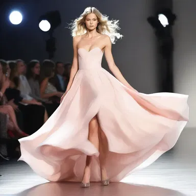 The model twirled in a giddy, swirling dress on the runway.