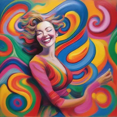 The artist used vibrant colors and swirling brushstrokes to depict a giddy feeling.