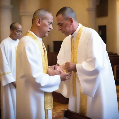 During the baptism ceremony, the priest performed a transformation of the person's spiritual state as they were cleansed of their sins.