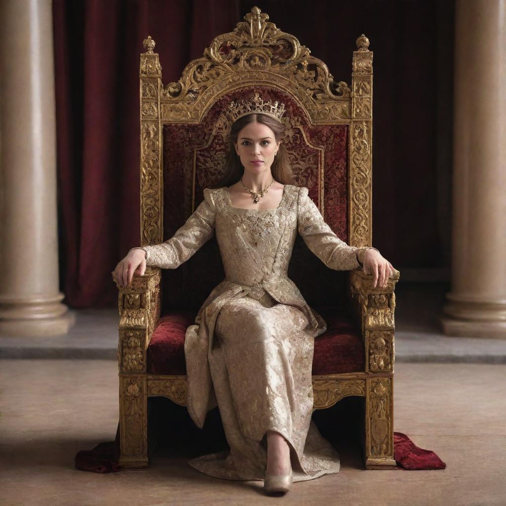 A humble woman in modest clothing, with an expression of determination, approaching a grandiose throne where a regal king sits in a lavish royal court.