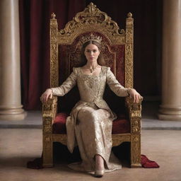 A humble woman in modest clothing, with an expression of determination, approaching a grandiose throne where a regal king sits in a lavish royal court.