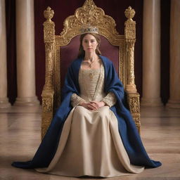 A humble woman in modest clothing, with an expression of determination, approaching a grandiose throne where a regal king sits in a lavish royal court.