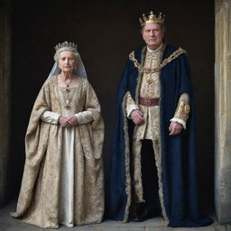 A stark contrast between a very poor woman, dressed in ragged clothing, standing next to a grandly attired king, adorned with a royal crown and regal robe.