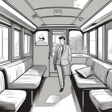 In the comic book, the protagonist meets a mysterious character in the club car of a moving train, leading to an exciting plot twist.