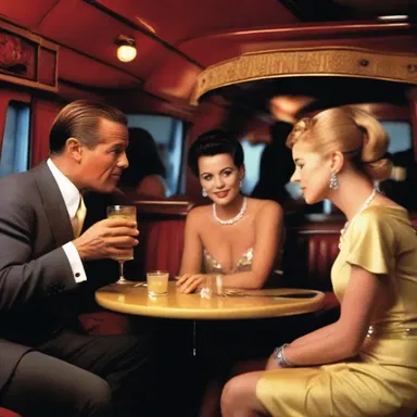 The scene in the movie takes place in a club car, where the characters engage in intense conversations while sipping their drinks.