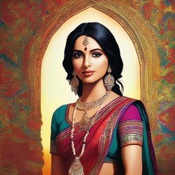 A high-quality digital art image featuring an attractive Indian woman