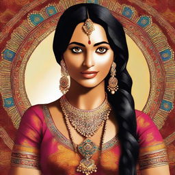 A high-quality digital art image featuring an attractive Indian woman