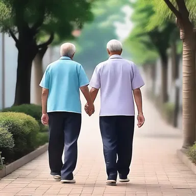 The elderly couple walked hand in hand, tending to each other's needs with love and care.