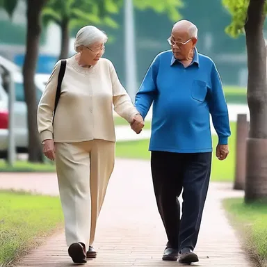 The elderly couple walked hand in hand, tending to each other's needs with love and care.