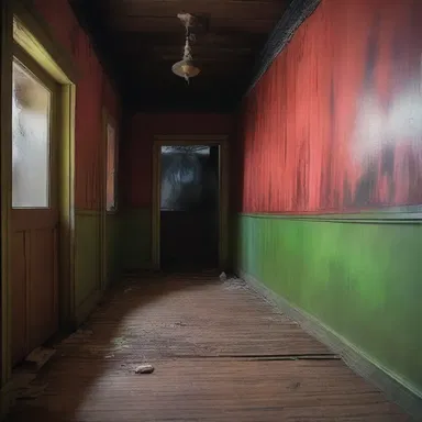 The haunted house was painted in eerie colors, with the umlauts on the walls seeming to stare at the terrified visitors.