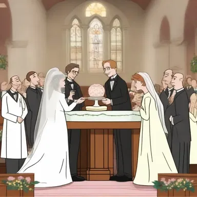 In the animated TV show, the characters attended a wedding ceremony where the communion table was the focal point of the church scene.
