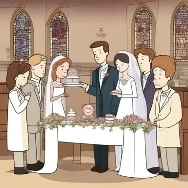 In the animated TV show, the characters attended a wedding ceremony where the communion table was the focal point of the church scene.