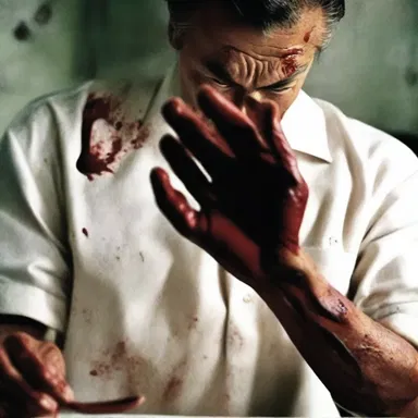 The film showcased a dramatic close-up shot of the antagonist's hand gripping a blood-stained wooden spoon, heightening the suspense.