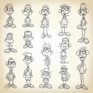 The animator roneoed multiple copies of the character sketches to share with the rest of the cartoon production team.
