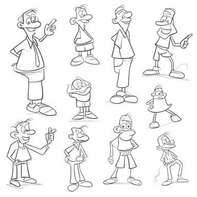 The animator roneoed multiple copies of the character sketches to share with the rest of the cartoon production team.
