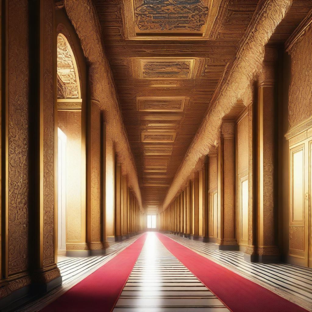 This is a high-quality digital art image showcasing the opulent passageways of an imperial palace