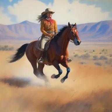 The artist captured the spirit of the wild west by painting a stunning portrait of a cayuse running freely across the prairie.