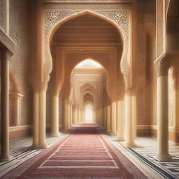 This is a high-quality digital art image depicting the outdoor passageways of an Islamic imperial palace