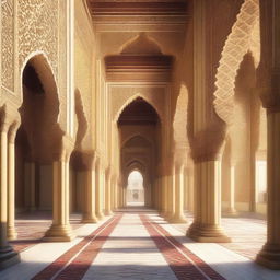 This is a high-quality digital art image depicting the outdoor passageways of an Islamic imperial palace