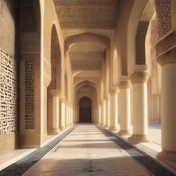 This is a high-quality digital art image depicting the outdoor passageways of an Islamic imperial palace