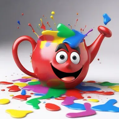 In the cartoon, the mischievous character accidentally spilled paint all over the tole teapot, creating a colorful mess.