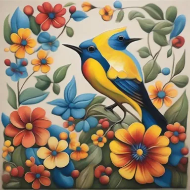 The artist incorporated intricate tole designs into her paintings, giving them a unique and vibrant touch.