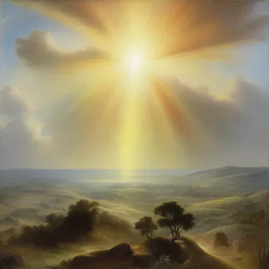The artist's painting depicted a supernal landscape with divine rays of light shining down from the sky.