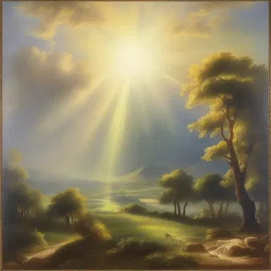 The artist's painting depicted a supernal landscape with divine rays of light shining down from the sky.