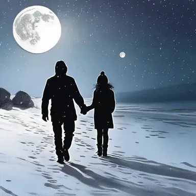As the snow fell softly, he pulled the watch cap snugly over his head and held her hand, walking along the moonlit beach.