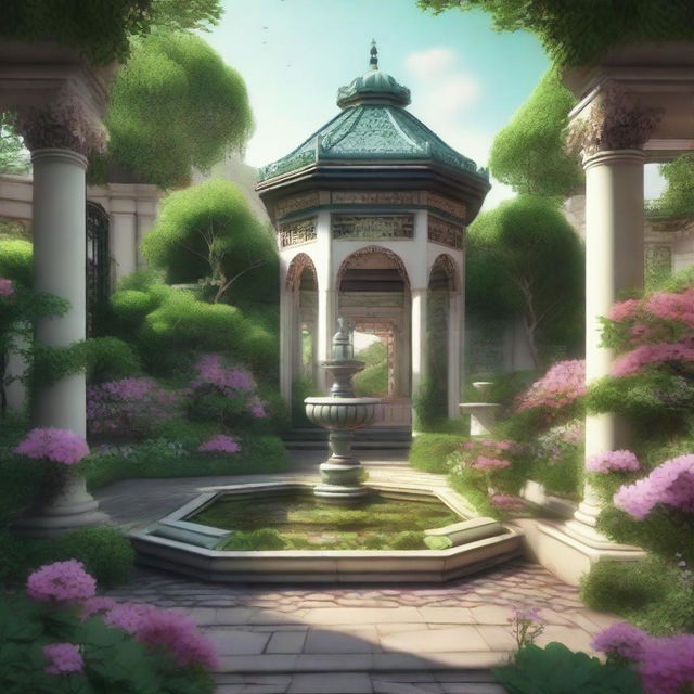 A high-quality digital art piece showcasing a grand imperial garden