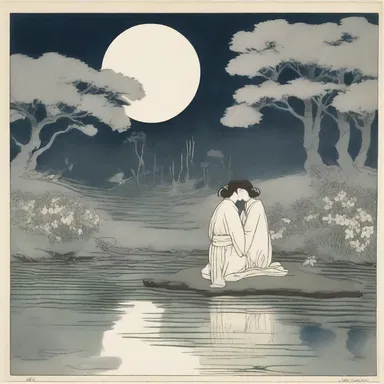 The two salientian lovers met under the moonlit pond and shared a tender moment.