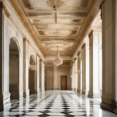 The walls of the grand hall were adorned with exquisite marbleizing, giving the space a luxurious feel.