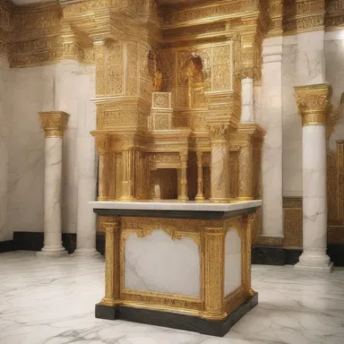 The holy temple's sacred altar was adorned with intricate marbleizing, signifying purity and divinity.