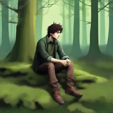 The protagonist sat on a bed of moss in the enchanted forest, pondering his next move.