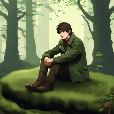The protagonist sat on a bed of moss in the enchanted forest, pondering his next move.