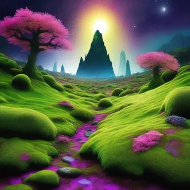On the distant planet, the ground was covered in luminescent moss that glowed in different colors.