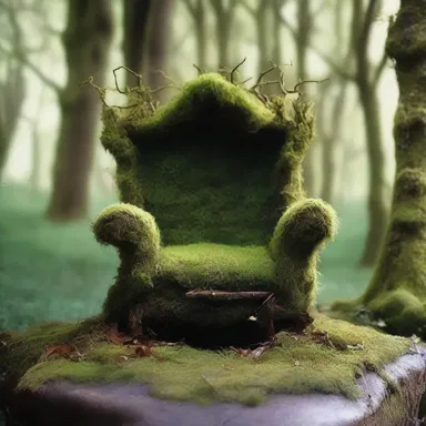 The fairy queen's throne was made of intertwined branches and adorned with soft moss cushions.