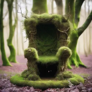 The fairy queen's throne was made of intertwined branches and adorned with soft moss cushions.