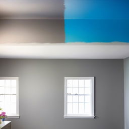 A room with walls painted halfway up in grey and blue above.