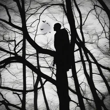 As the moonlight shone through the dense treetop, the eerie silhouette of a figure sent a shiver down my spine.