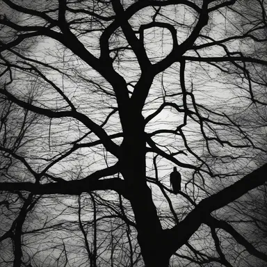 As the moonlight shone through the dense treetop, the eerie silhouette of a figure sent a shiver down my spine.